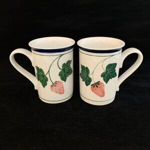 Pair of Dansk Berries Tall Coffee Tea Mugs 8oz Strawberries Cottage Core